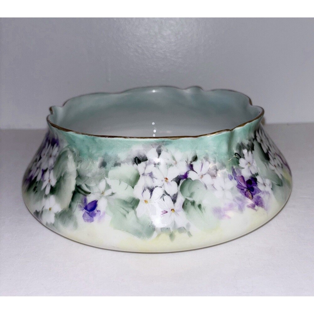 Antique Limoges Bowl Green With Purple And White Violets